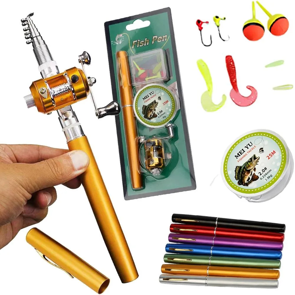 [Fish Rod+Reel+Line+Accessories] Portable Pocket Telescopic Fishing Rod Reel Full Kit Pen Shape Pole 96cm For Fishing Beginner