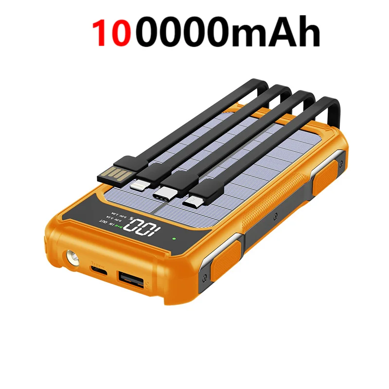 80000mAh Large Capacity Portable Outdoor Solar Mobile Power 4 in 1 Built in Cables LED Digital Display For iPhone Samsung Xiaomi