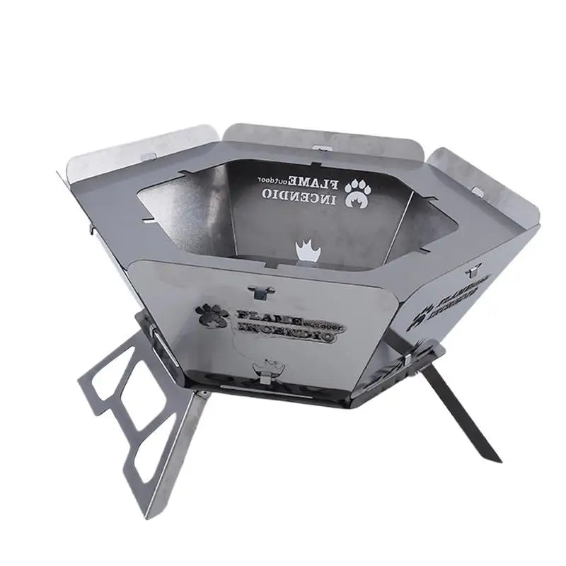 Portable Fire Pit Grill Heavy Duty Firepit Barbecue Grill Campfire Wood Stove Hexagonal BBQ Grill With Handles BBQ Tool Kits