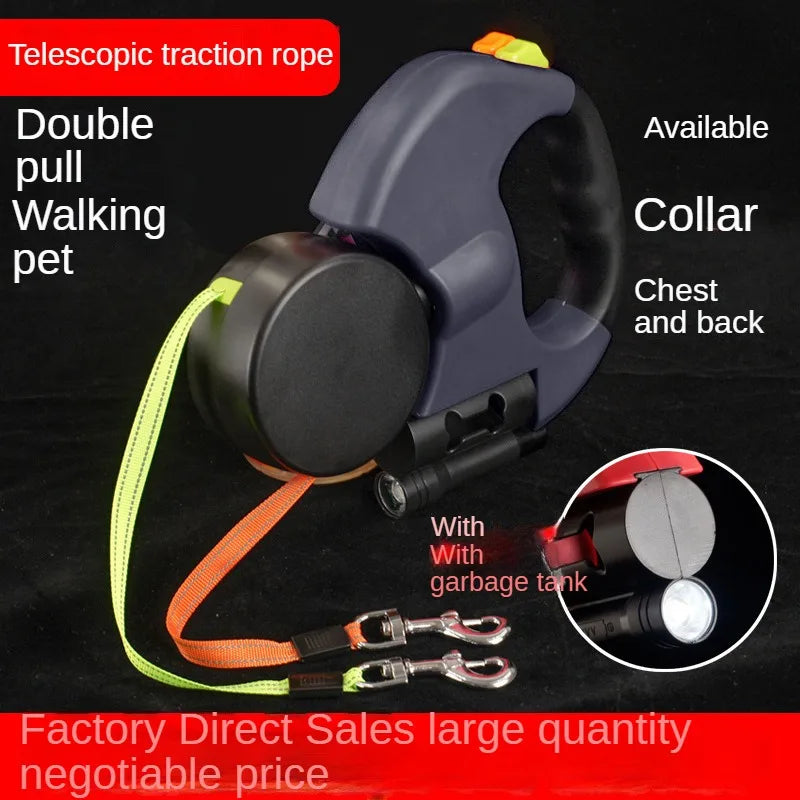 Double dog Leash Light retractable roulette double end leash Portable rotating pet leash for 2 dogs walking pet supplies