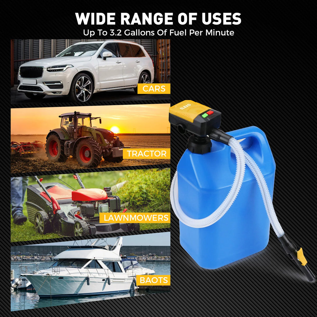 ELEAD 4PC Automatic Fuel Transfer Pump with Auto-Stop Sensor(3.2 GPM) Battery Operated Gas Can Pump with 3 Can Adapters