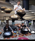 Handpan Drum in D Minor Kurd 9 10 12 Notes 440Hz 22 Inches Steel Hand Drum with Edge Woven Rattan for Professional Performance