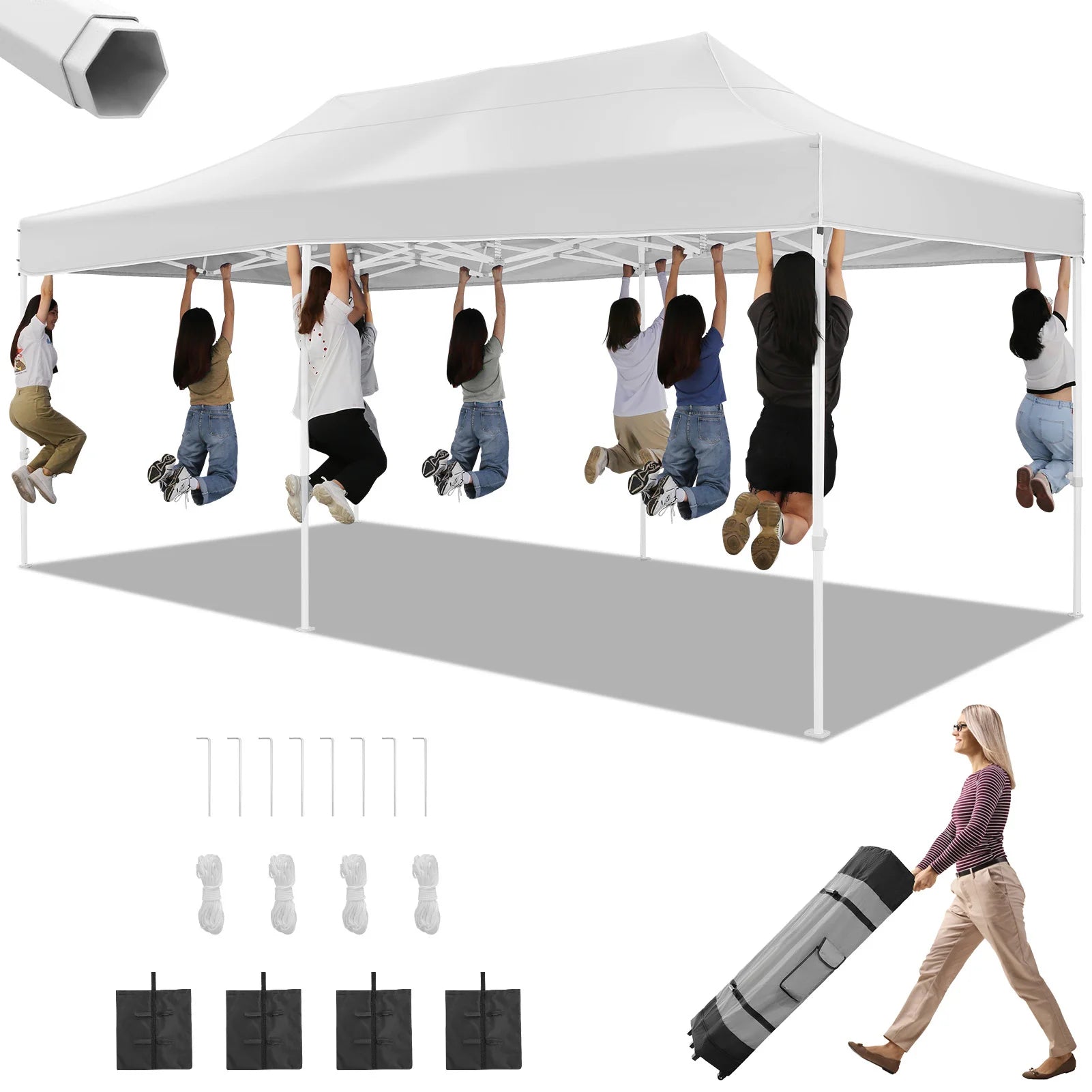 10x20 Heavy Duty Pop Up Canopy Tent for Parties Event Wedding Commercial Instant Canopy with Roller Bag, Party Tent Waterproof