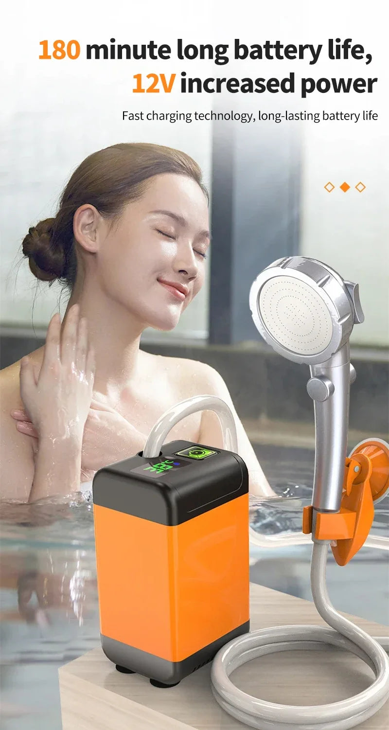 Portable Outdoor Camping Shower with Digital Display Temperature 4800/6000/7800mAh Electric Shower for Garden Car Washing Pet