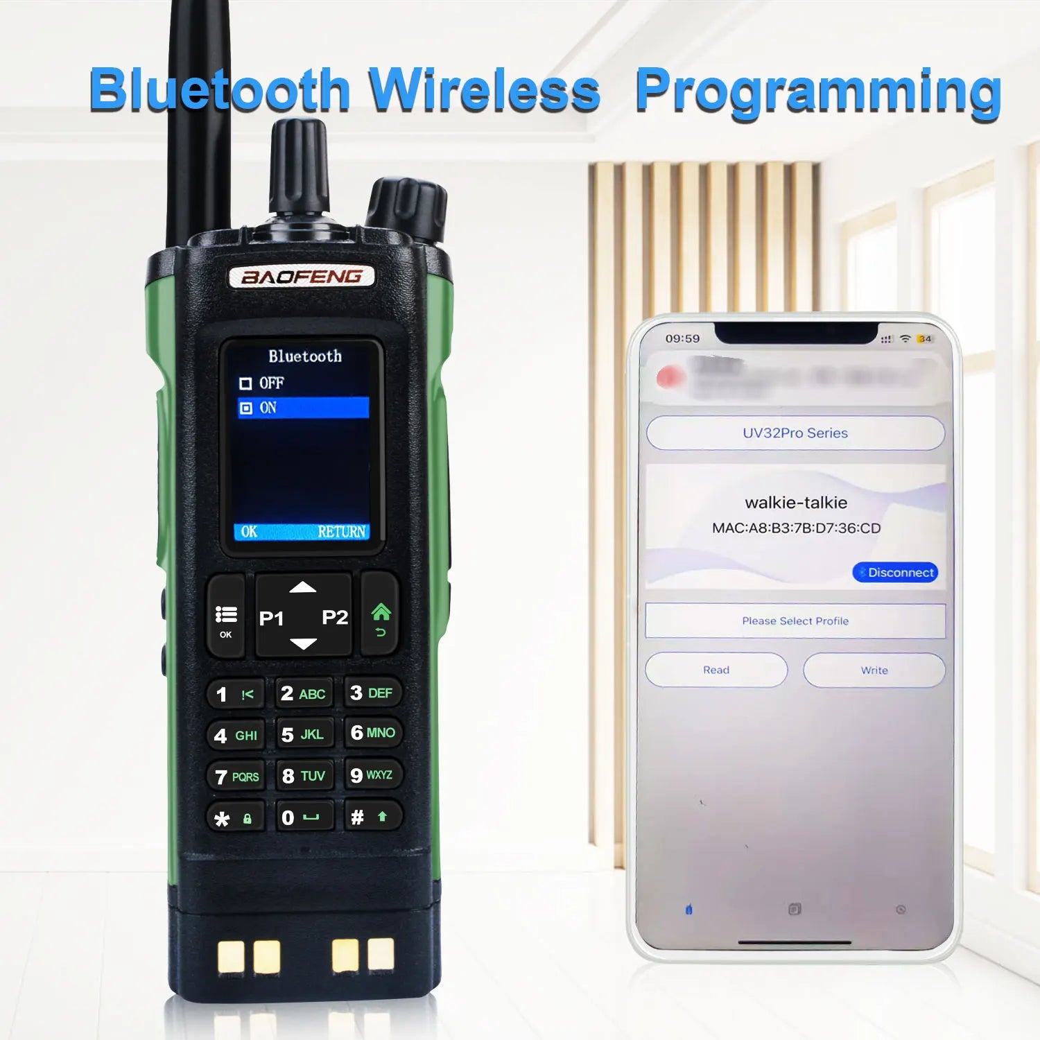 Walkie Talkie Baofeng UV-32 Air Band 10W GPS Amateur FM Two Way Radio with 2.0" HD Screen and 2200mah USB-C Charging Battery