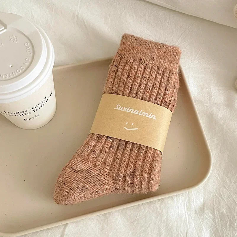 Winter Women Socks Wool Cashmere Thick Warm Long Socks Japanese Fashion Solid Color Thermal Floor Sleeping Socks Christmas Gifts