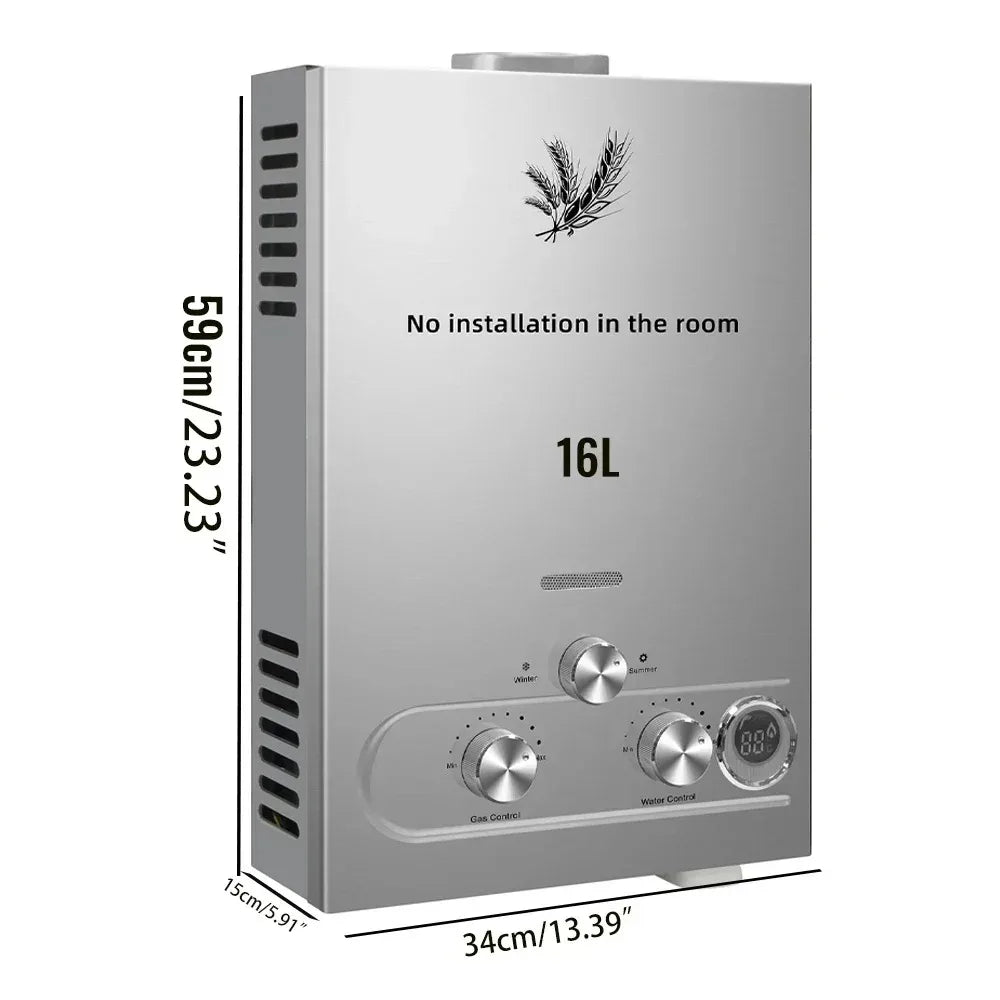 VEVOR 6L 8L 10L 12L 16L 18L LPG Portable Instand Water Heater Propane Gas LPG Wall-Mounted Tankless Water Heater Digital Display