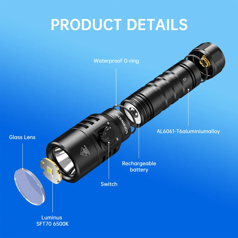 Sofirn SD06 Diving Flashlight SFT70 3200lm Rechargeable Underwater Deep Scuba Torch Dive LED Light Powerful 21700 Under 100M