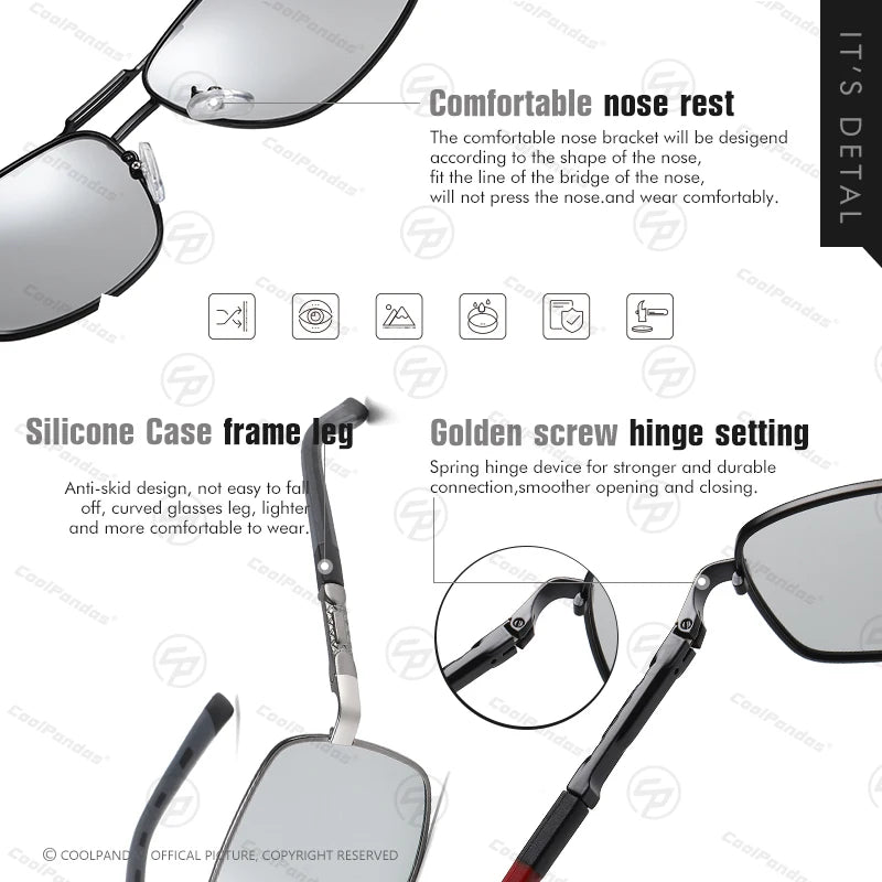 Fashion Men's Sunglasses Polarized Photochromic Lens Women Aluminum Frame Chameleon Glasses Goggle Glasses Oculos de sol