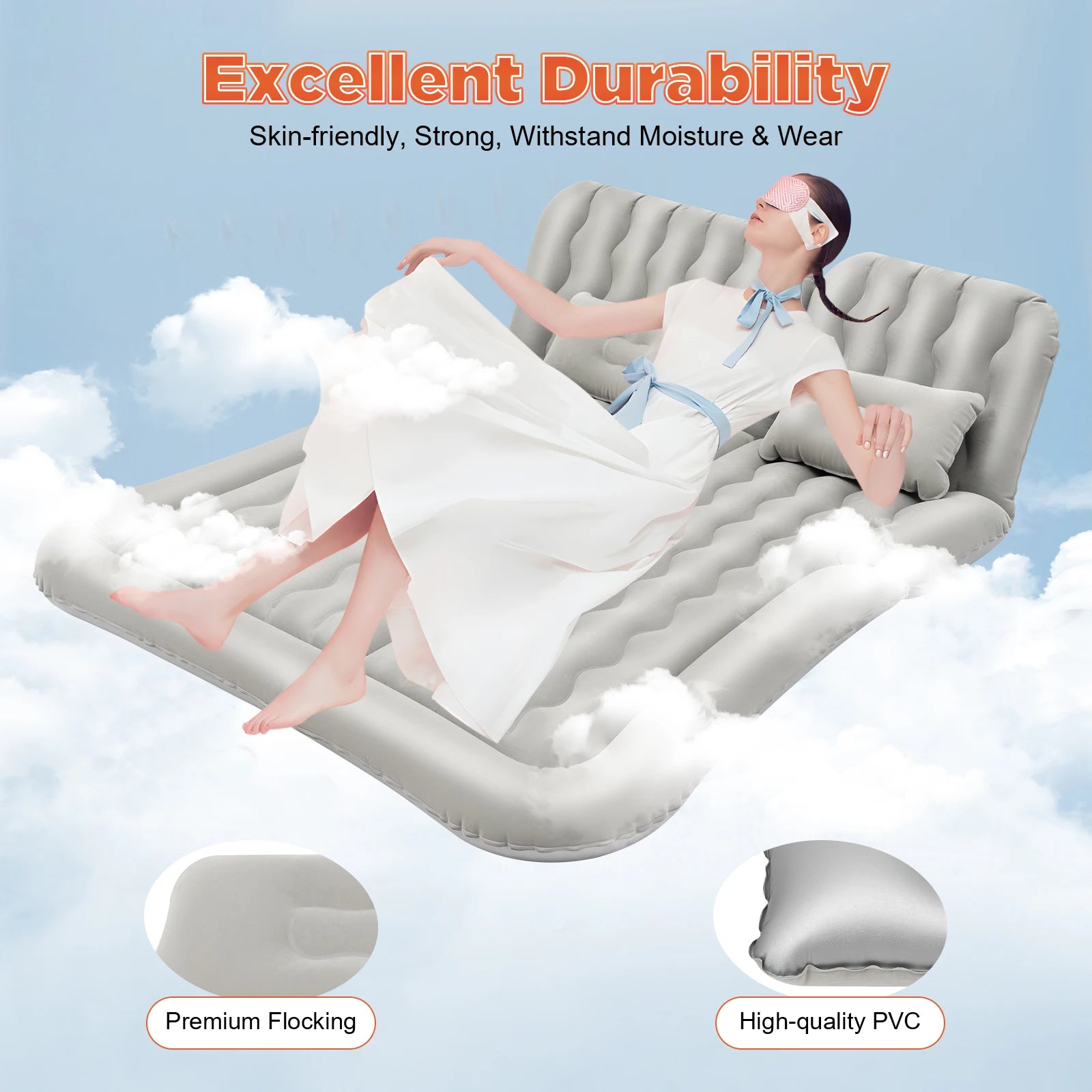 SUV Air Mattress w/ Air Pump, Inflatable Car Mattress for Trunk, Camping Bed Cushion Travel Back Seat Sleeping Bed