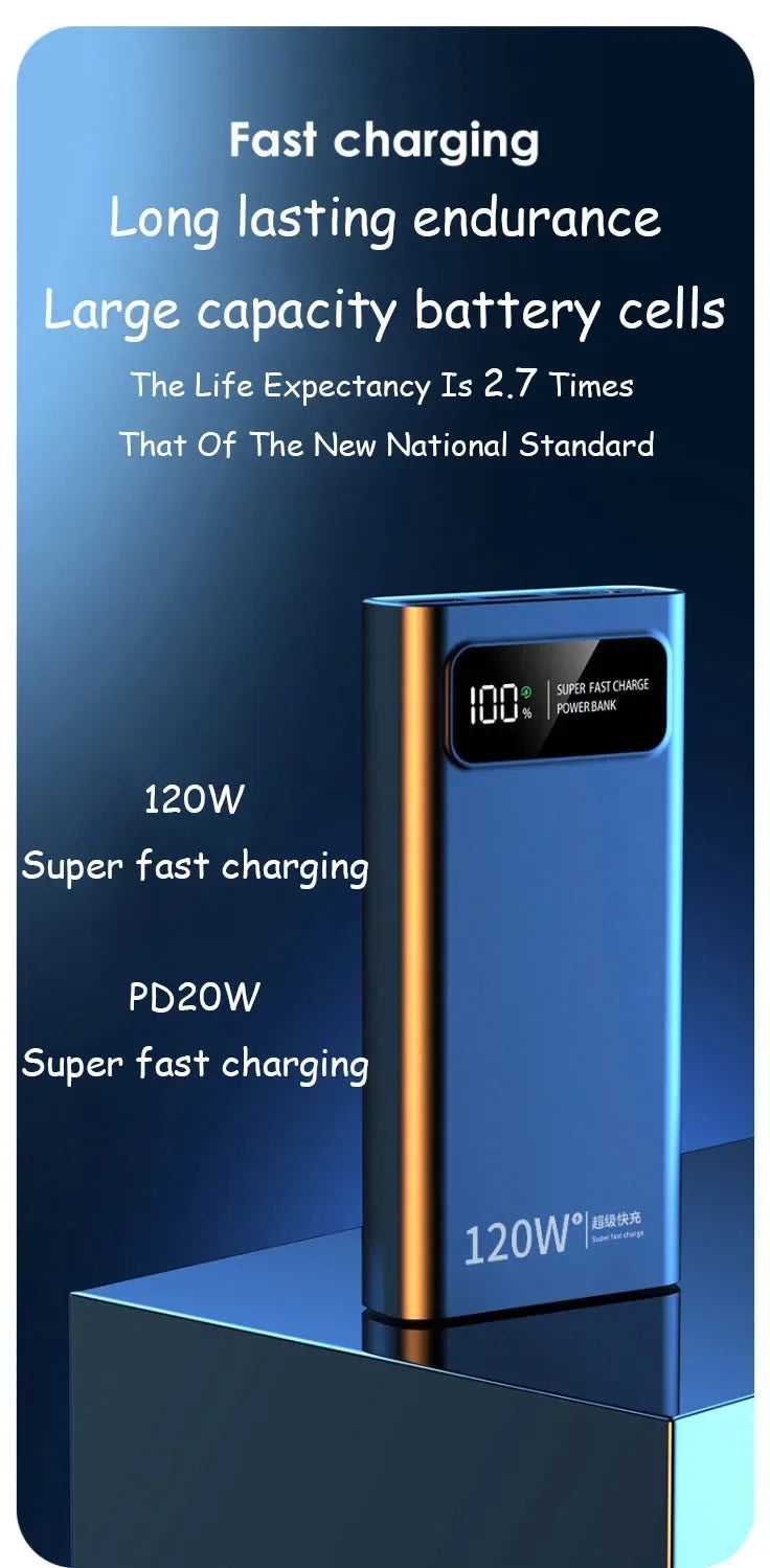 VIVO 120W Power Bank Super Fast Charging 200000mAh Large Capacity Portable External Battery For Mobile Power Bank For IPhone