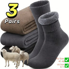 Men's Winter Velvet Snow Socks, 3-Pairs. Plush, warm & knitted for US 9-11. Perfect outdoor/work gift!