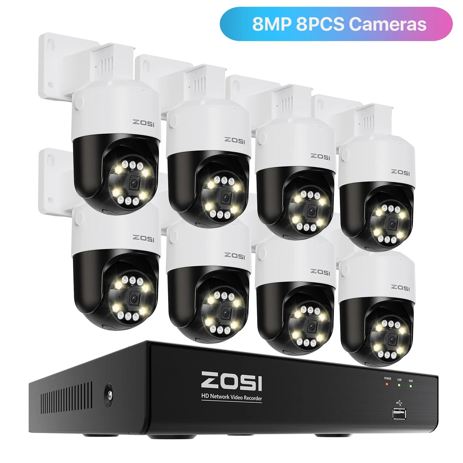 ZOSI 8MP PTZ PoE CCTV Security Camera System AI Face Person Vehicle Detect 4K 8CH Expand 16CH NVR Video Surveillance IP Cam