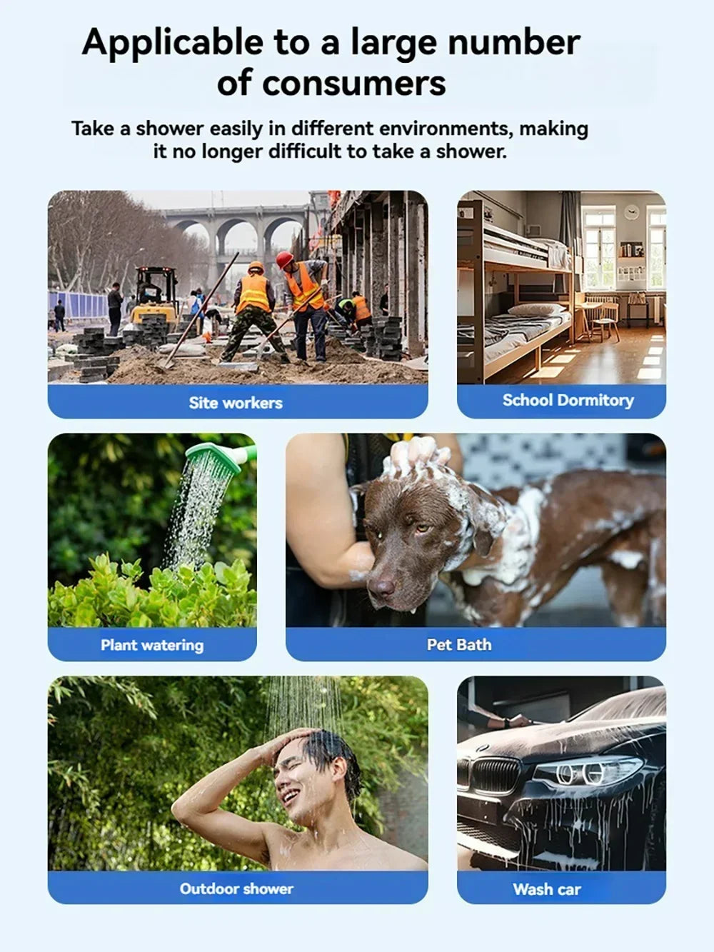 Portable Rechargeable Outdoor Shower Handheld Compact Design Gentle Flow for Car Washing Gardening Bathing Camping Travel