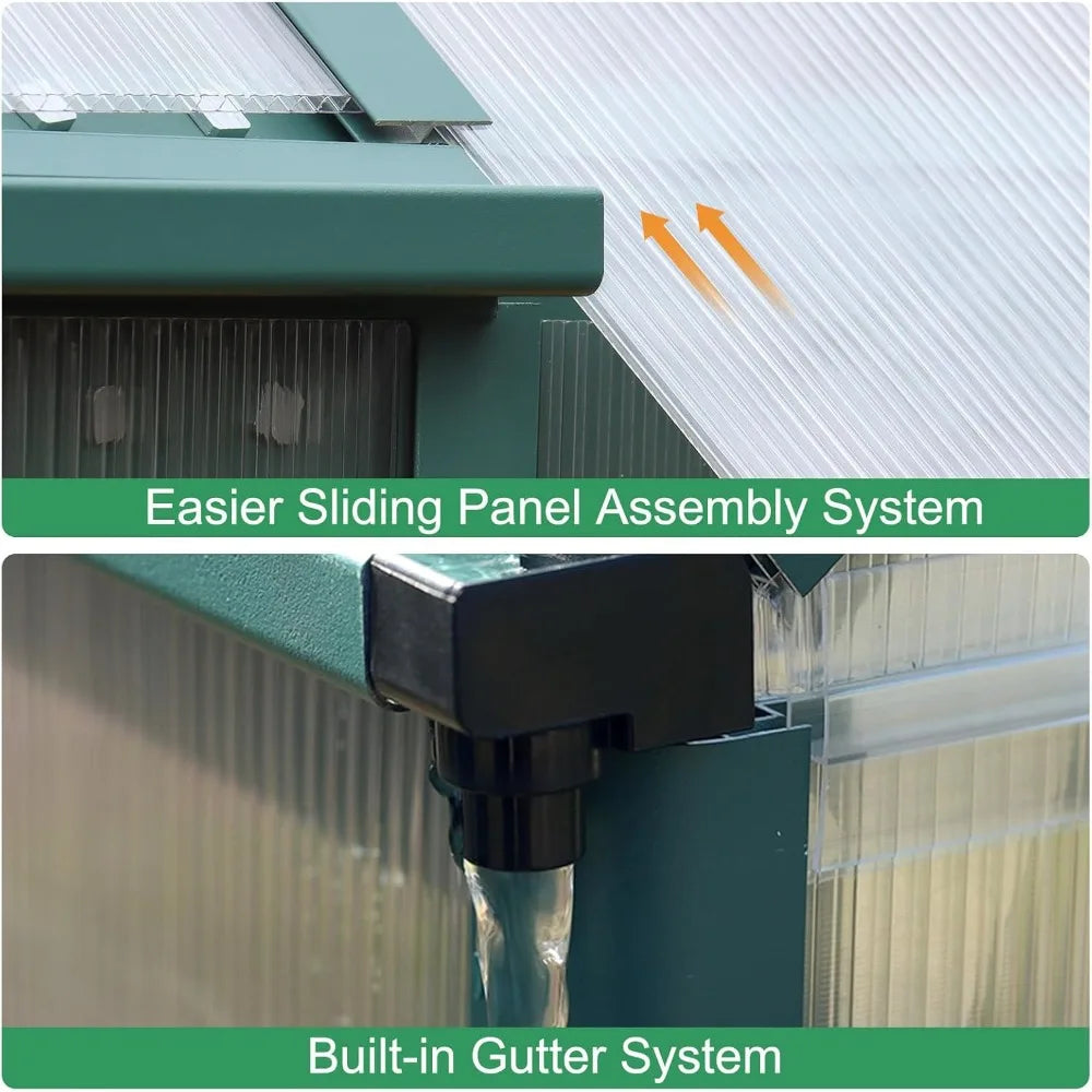 Greenhouse Kit, 10x6 FT Heavy Duty Outdoors Durable Green House with Double Vent Window Lockable Door, Twin-Wall P