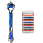 Men's manual safety razor, equipped with precision 5-layer stainless steel blades and ergonomic metal handle, 4-20 replacements
