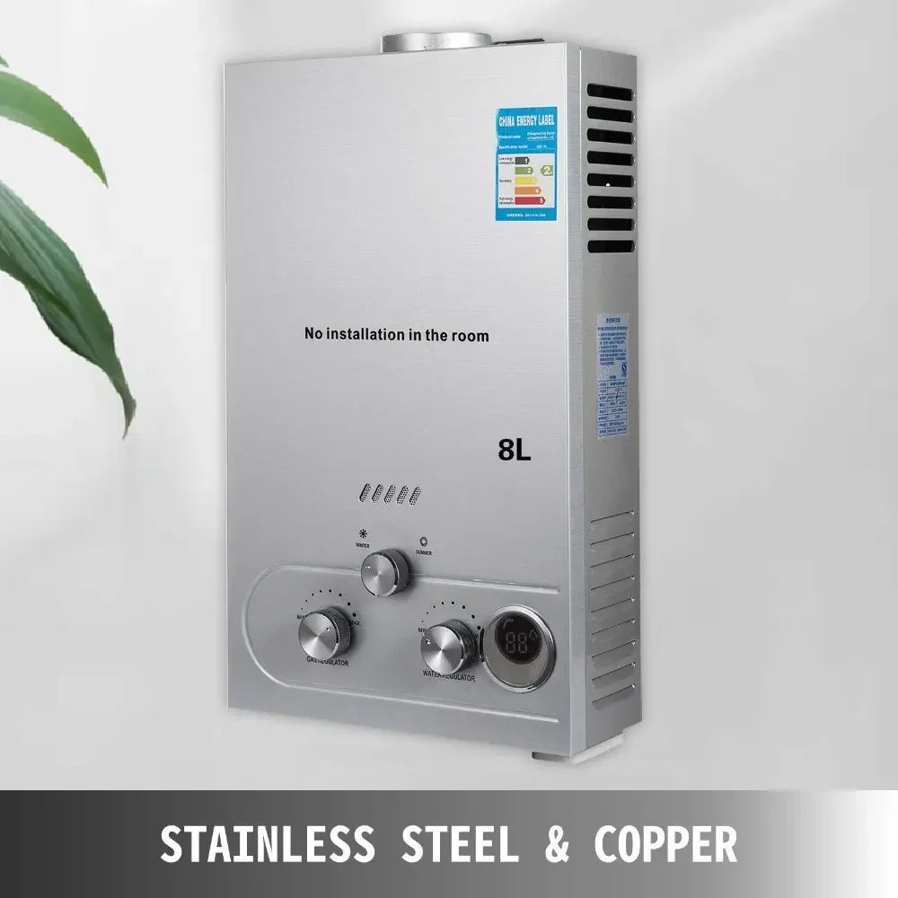 VEVOR 6L 8L 10L 12L 16L 18L LPG Portable Instand Water Heater Propane Gas LPG Wall-Mounted Tankless Water Heater Digital Display
