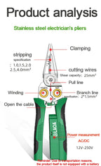 LAOA Electrician's pliers, multi-function wire stripper, 8-in-1 stainless steel needle-nose pliers with electrical measurement