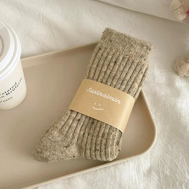 Winter Women Socks Wool Cashmere Thick Warm Long Socks Japanese Fashion Solid Color Thermal Floor Sleeping Socks Christmas Gifts