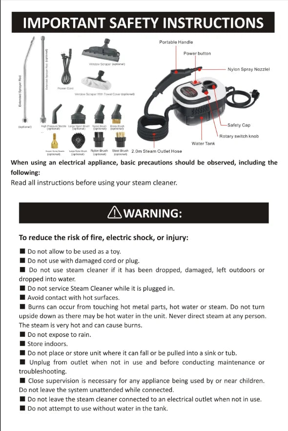 2500W High And Temperature Handheld Steam Cleaners Air Conditioner Kitchen Hood Car Steam Clean Machine Floor and More Cleaning