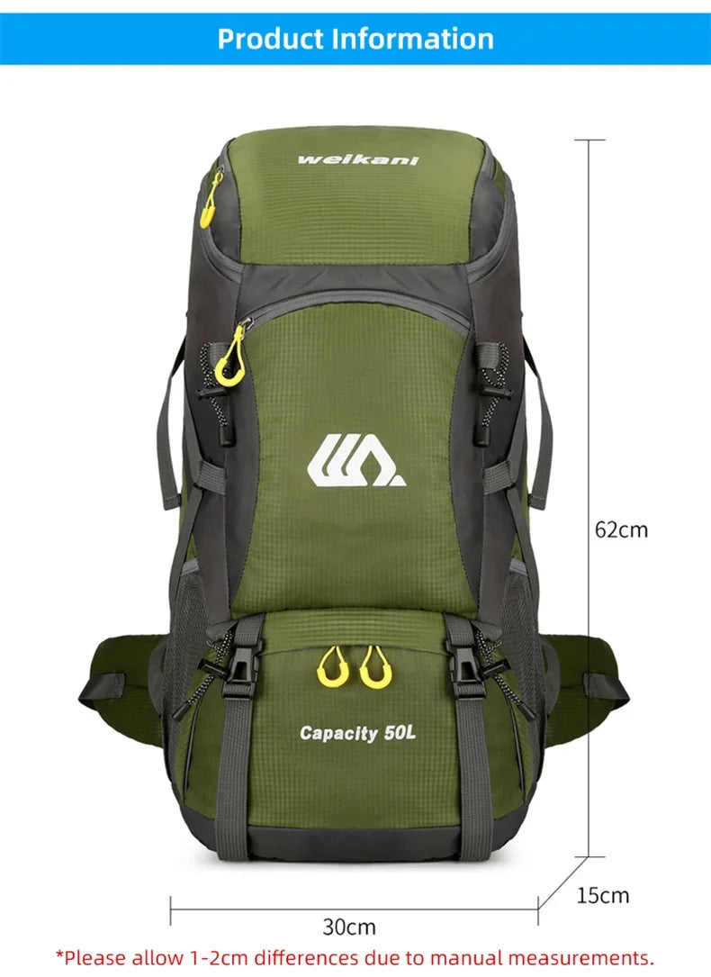 50L Travel Backpack Camping Men Large Hiking Bag Tourist Rucksack Waterproof Outdoor Sports Climbing Mountaineering Bag Luggage