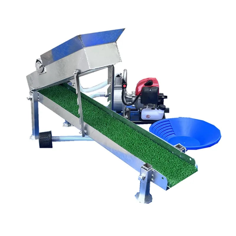Small 1 inch engine gold sluice box 20x100cm cm 11kg mini gold high banker vibrating sluice screen with golden grass