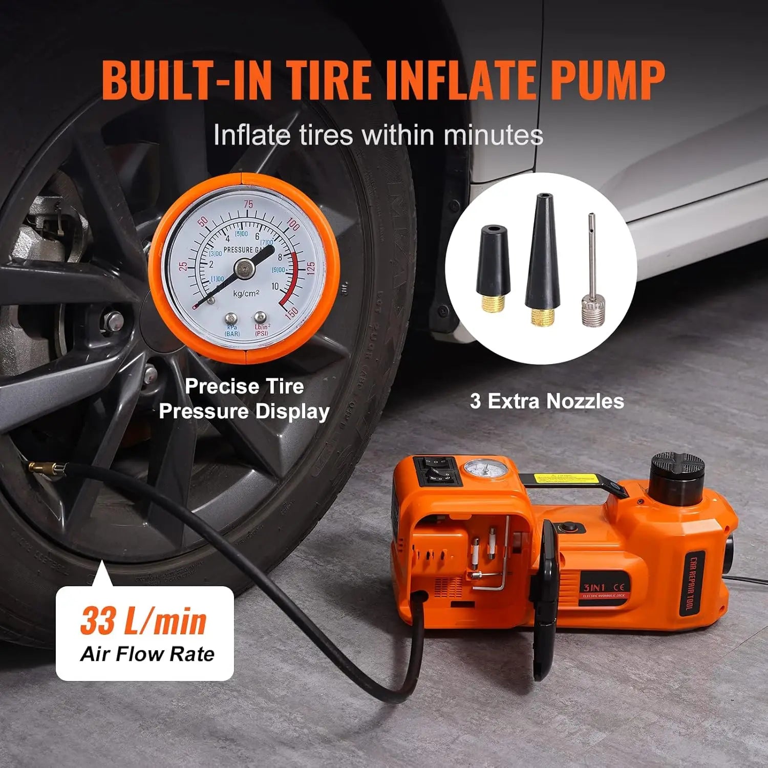 5 Ton Electric Hydraulic Car Jack with Built-in Pump and LED Light, Portable for SUV Truck Tire Change