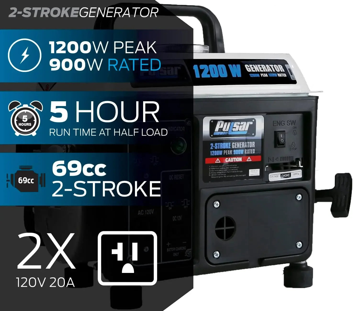 [XMSJ]XMSJ-1,200W Carrying Handle, PG1202SA Gas-Powered Portable Generator, 1200W, Black/White