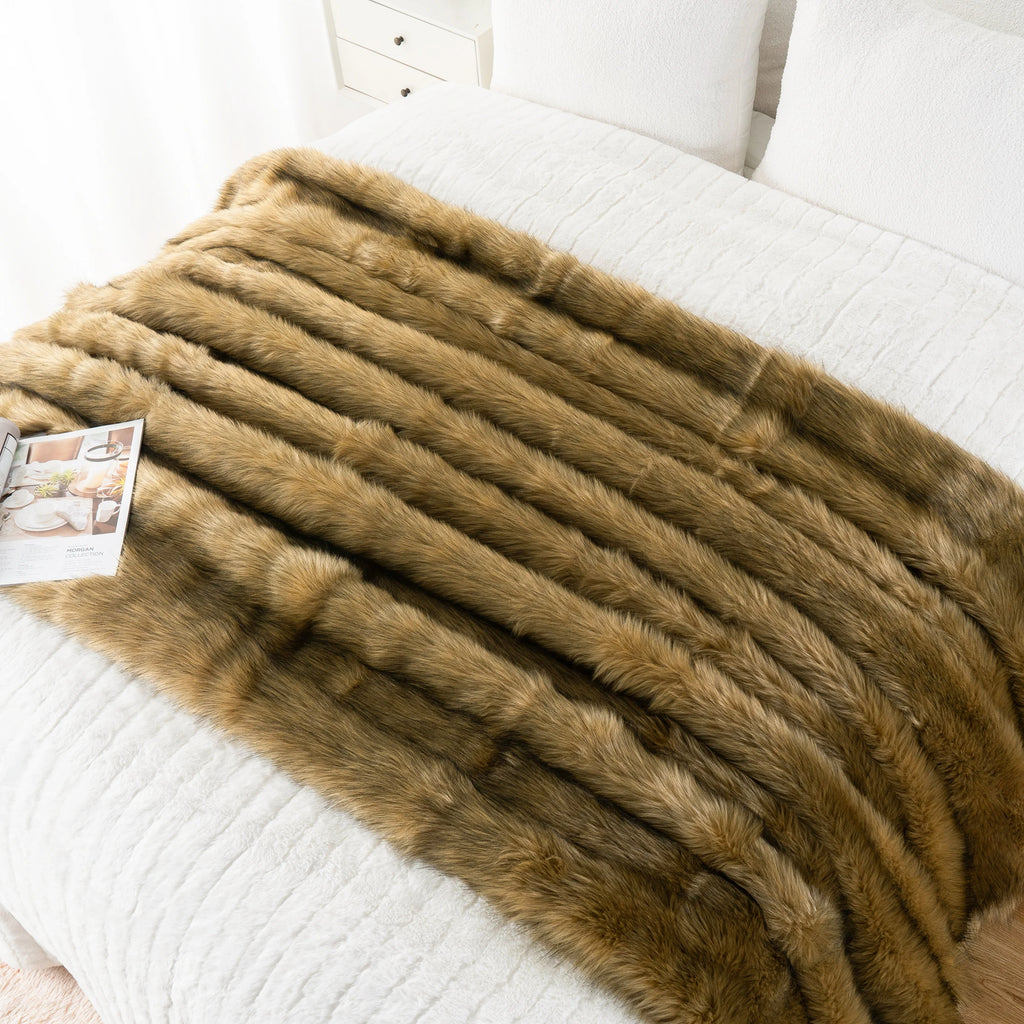 Battilo Faux Fur Throw Blanket Luxury Decorative Sofa Blankets Thick Warm Fur Blanket Soft Fluffy Plaid Throws For Bed King Size