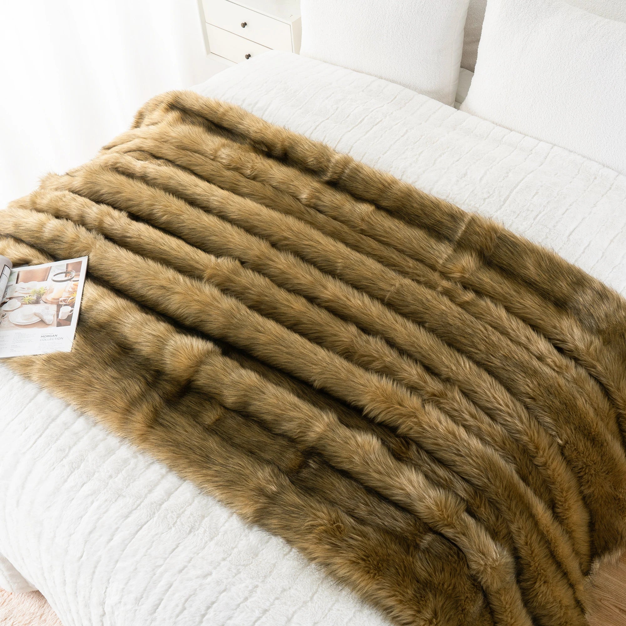 Battilo Faux Fur Throw Blanket Luxury Decorative Sofa Blankets Thick Warm Fur Blanket Soft Fluffy Plaid Throws For Bed King Size