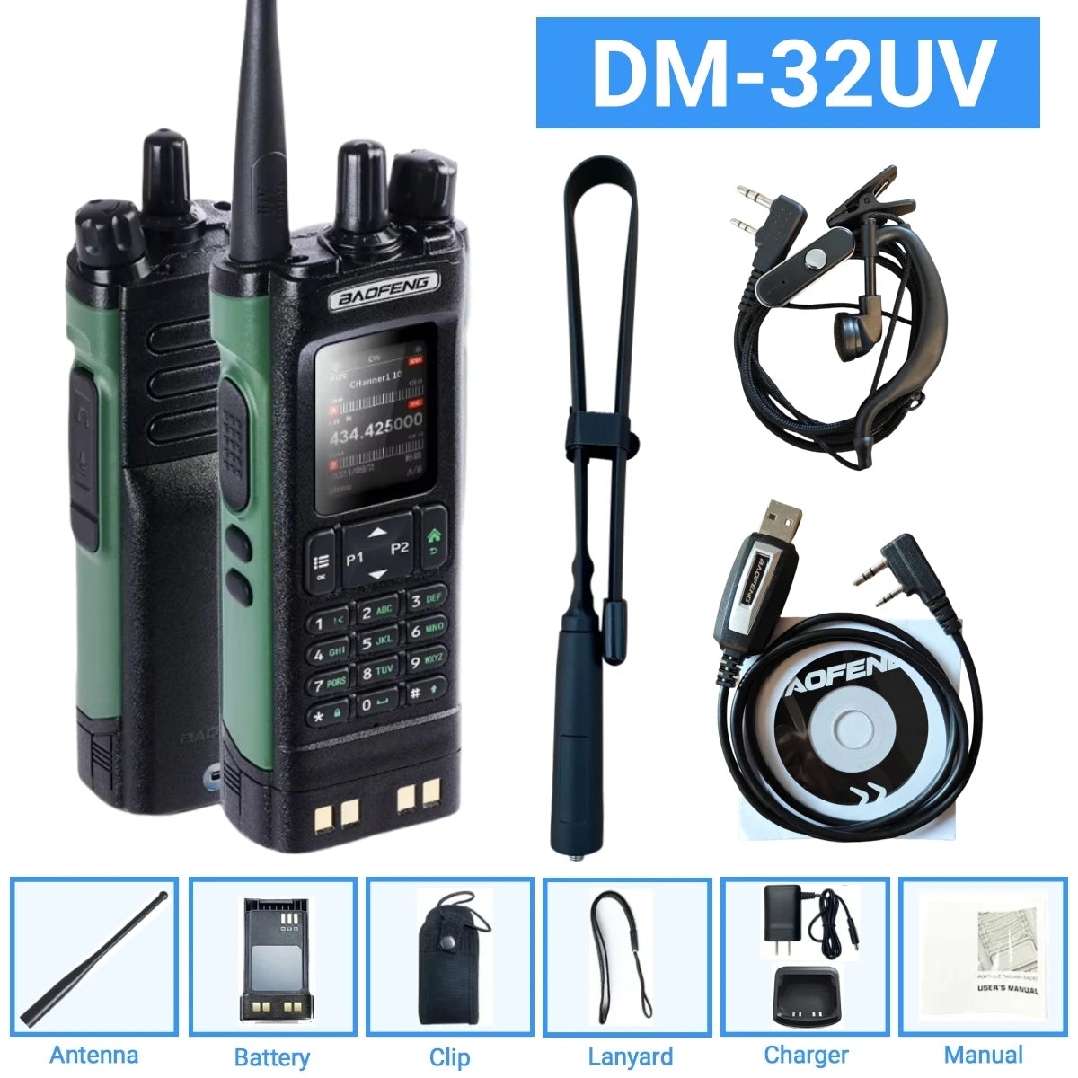 DMR GPS 10W DM-32UV BAOFENG DM32 Walkie Talkie Multi Band TDMR Dual Time Slot Wireless Copy Frequency Type-C AM/FM Two Way Radio