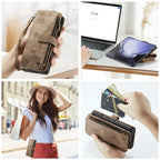 Luxury Lanyard Leather Zipper Wallet Card Phone Case For Samsung Galaxy Z Fold 7 6 5 4 Fold6 Fold5 Fold4 Purse Flip Stand Cover