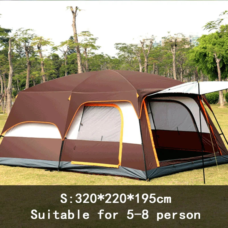 2 Bedroom 1 Hall Camping Tent 5-8 Person Double Layers Oversize Thickened Rainproof Tent Outdoor Family Camp Tour Equipment