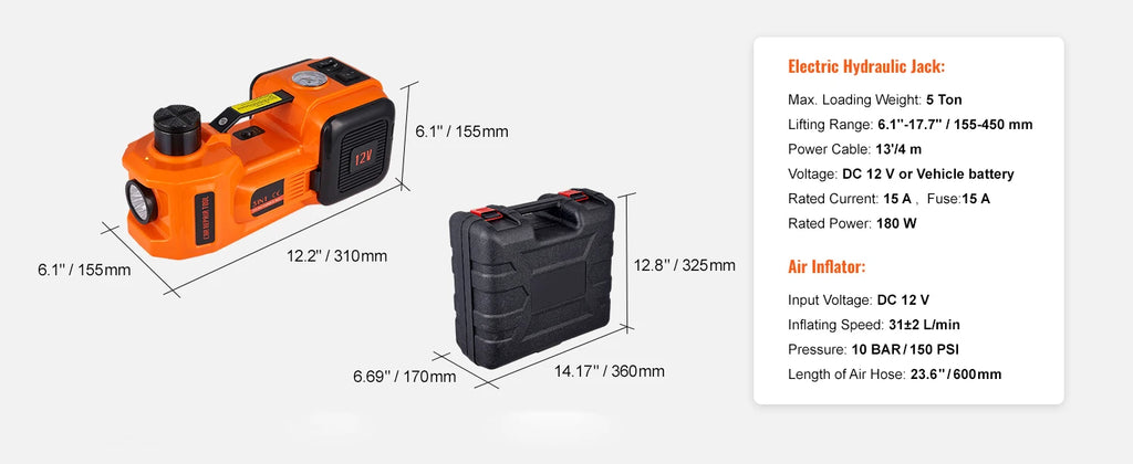 SucceBuy Electric Car Jack 5T Hydraulic Car Jack Portable Car Jack with Built-in Inflatable Pump and LED Light, Fit for SUV MPV