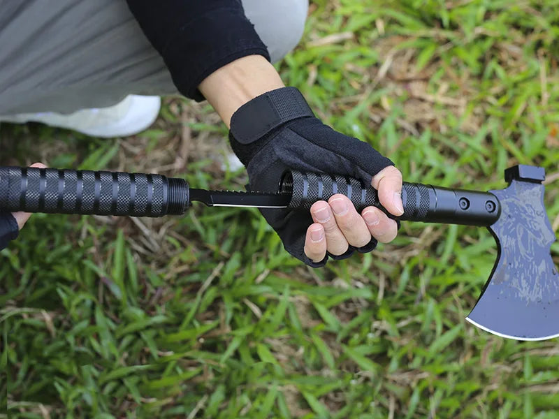 Tactical Folding Survival Axe w/Hammer & Nylon Sheath, Multifunctional Camping Hatchet for Hiking/Hunting/Outdoor Survival Gear