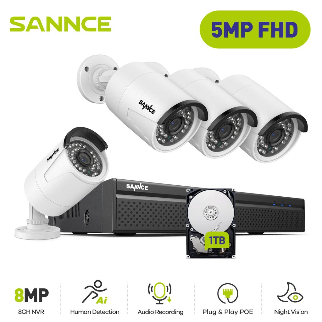 SANNCE 5MP POE Video Surveillance System Set 8CH 8MP NVR System CCTV Security Outdoor 5MP IP Cameras Surveillance Kit