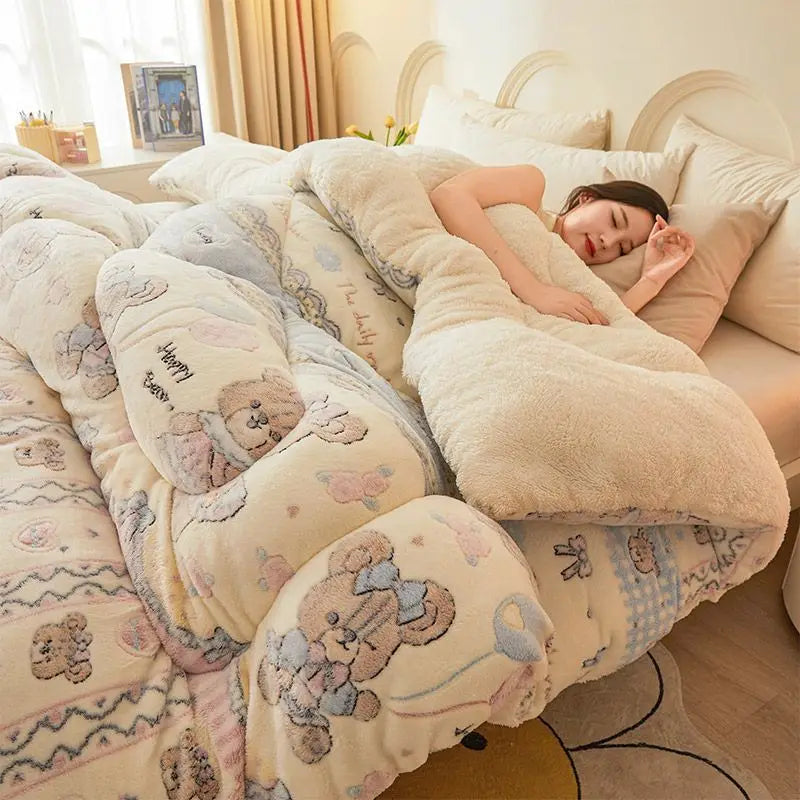 New winter quilt lamb wool autumn spring thickened super warm fiber blanket constant temperature milk cashmere bedding comforter