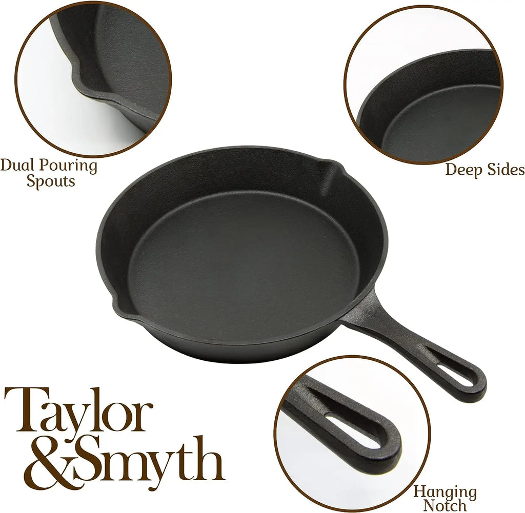 10" Pre-Seasoned Cast Iron Skillet With Pouring Lip For Cooking Bake Cake Barbecue Non-Stick Pan Heavy Duty Frying Pan Oven Safe