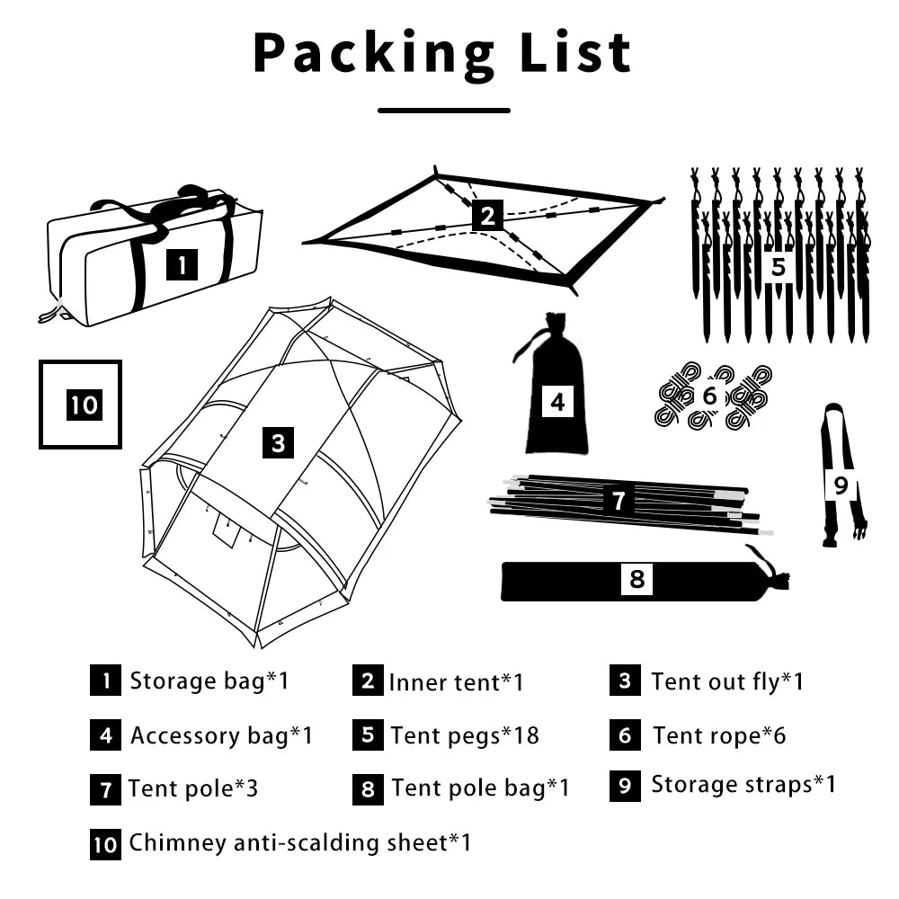 Fireproof 2 Person Winter Tent Hot Tent Waterproof Tunnel Dome Tent with Stove Jack and Snow Skirt for Camping Hiking 4 Season