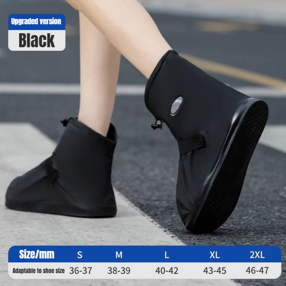 1Pair High Top Waterproof Shoe Covers Black Anti-Slip Reusable for Motorcycle Cycling Bike Men Women Overshoes PVC Protectors