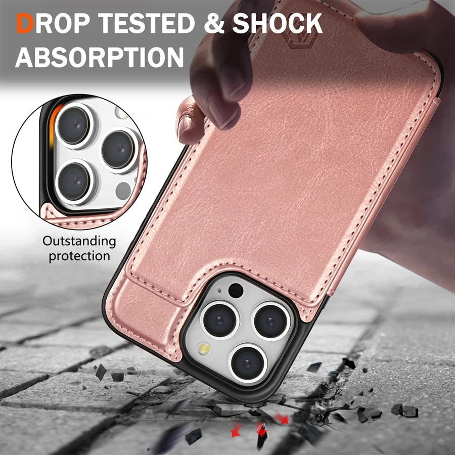 Wallet Solid Color Magnetic Double Buckle RFID Blocking Card Leather Case For iPhone 15 Pro Max 14 Plus 13 12 11 XR XS SE 2 8 7