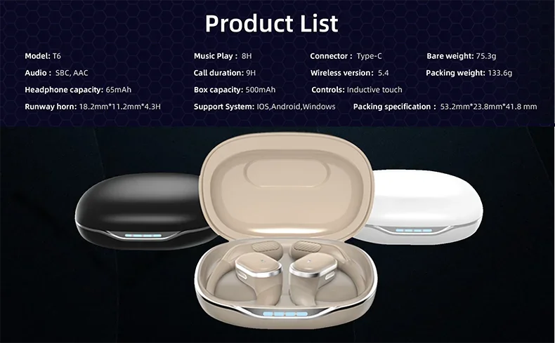 2025 New Open Ear OWS Earphones Bluetooth 5.4 Wireless Headphones HiFi Sound Headset Touch Control TWS Earbuds 10 Hours Playback