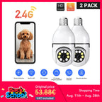 2PC Ease Life APP-Light Bulb Security Cameras Indoor Outdoor Wireless WiFi Camera 2.4GHz, 360 Degree, E27 Light Socket Screw In