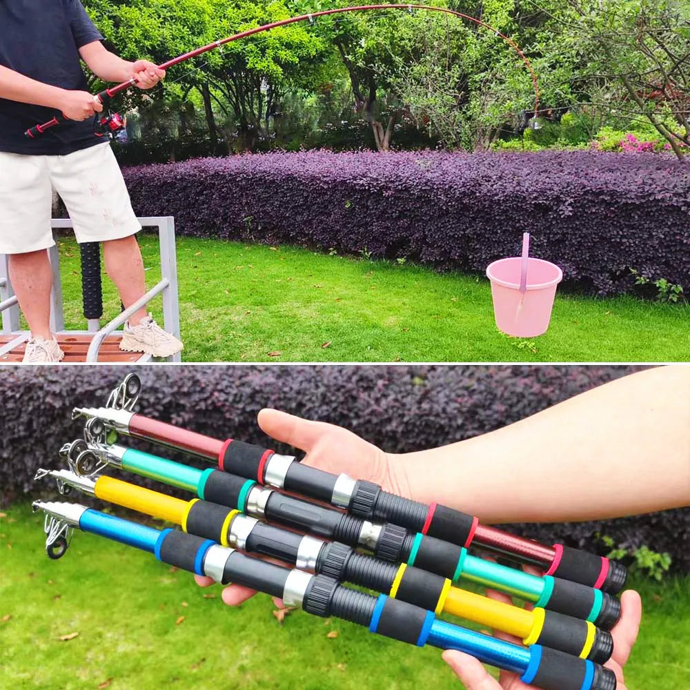 1.8m 2.1M Fishing Rod and Reel Line Lure Set Carbon Fiber Telescopic Fishing Rod 5.2:1BB Spinning Reel for Saltwater Freshwater