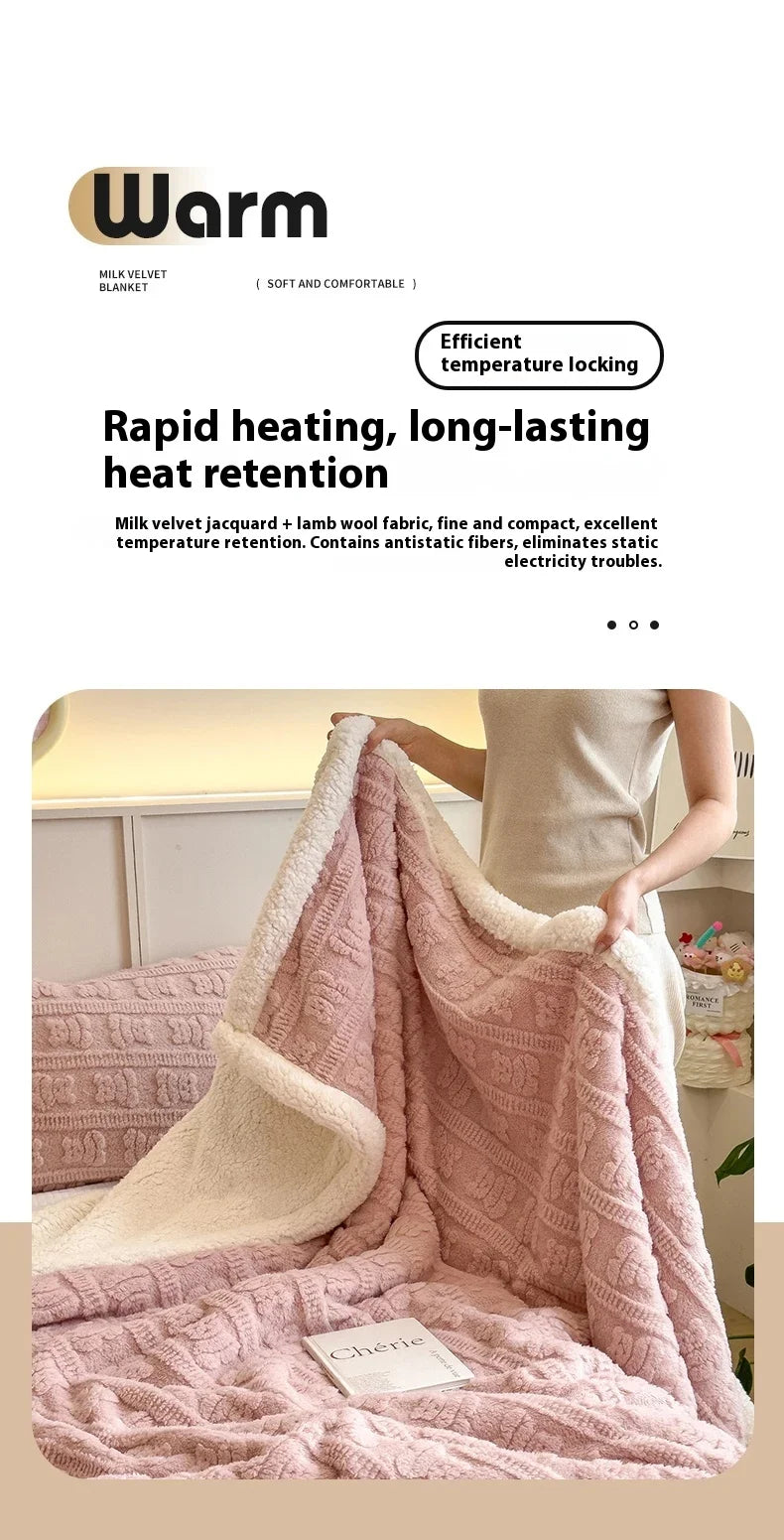 Thickened Coral Fleece Bed Blankets for Winter Warm Soft Imitation Lambs Wool Jacquard Blankets for Bedroom Sleeping Sofa Throw