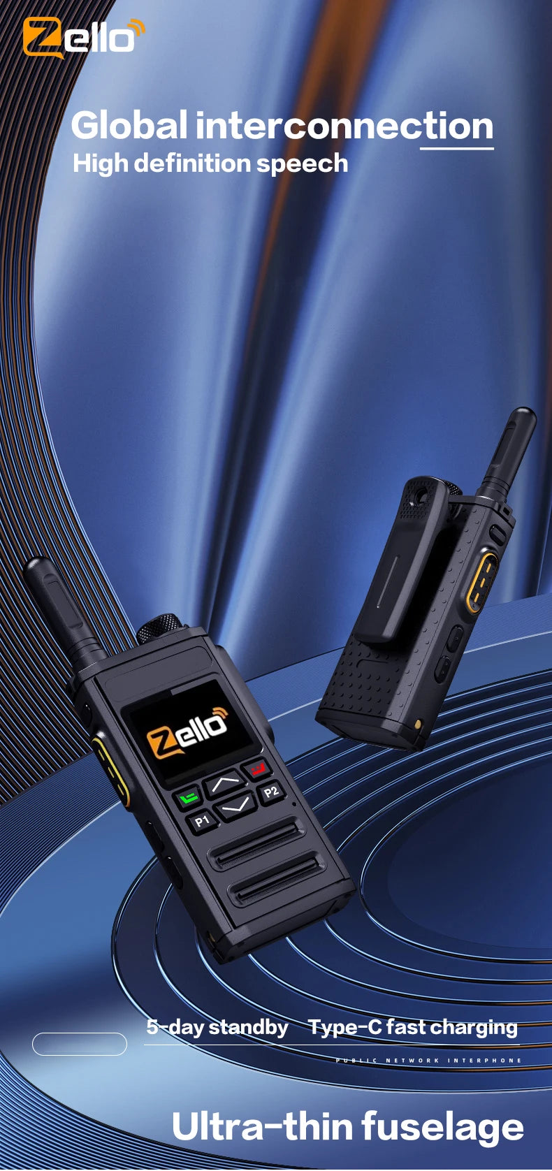 Zello 4G LTE&WiFi POC walkie Talkie - Bluetooth Connection, Long Battery Life, Fast Charging, Essential for Professional Outdoor