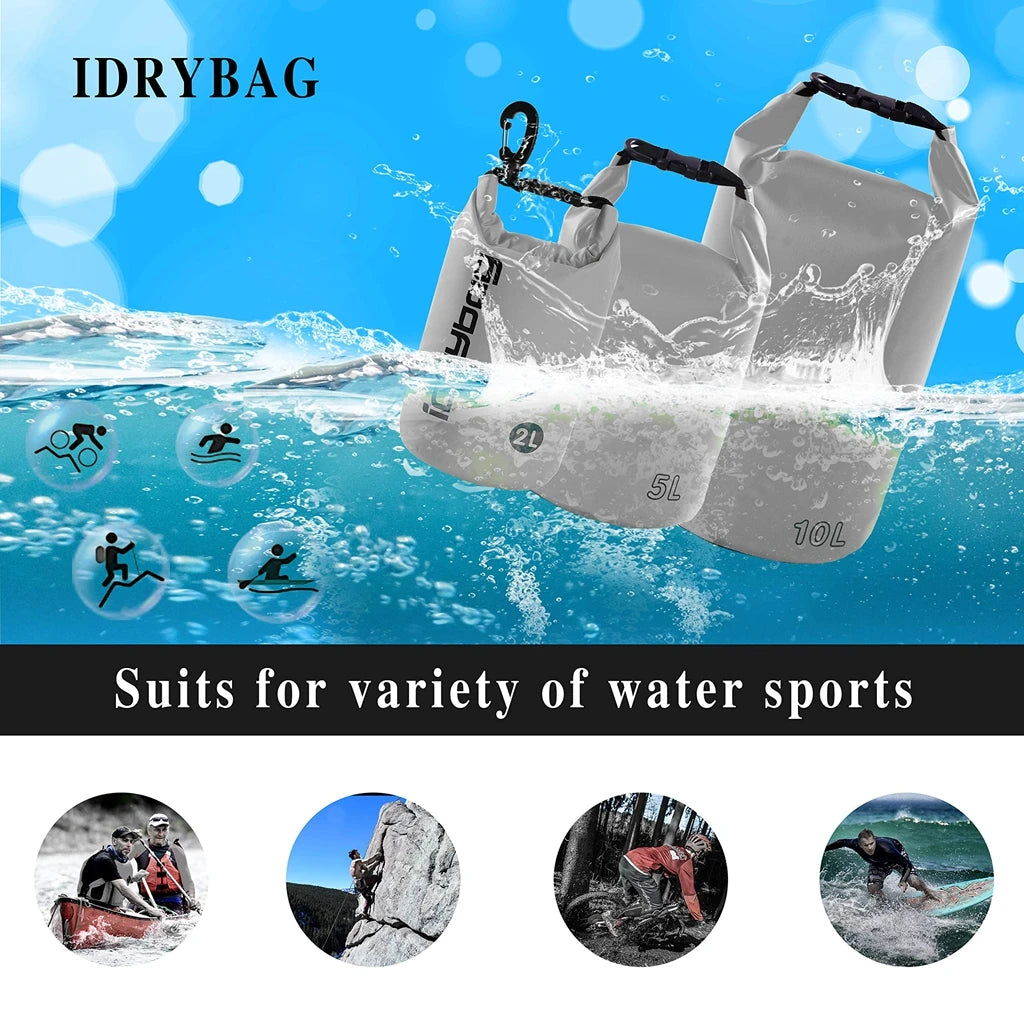 Idrybag Dry Bag Waterproof Bag for Women Men 2/5/10/15/20L Swimming Rafting Kayaking River Trekking Waterproof Dry Bag Backpack