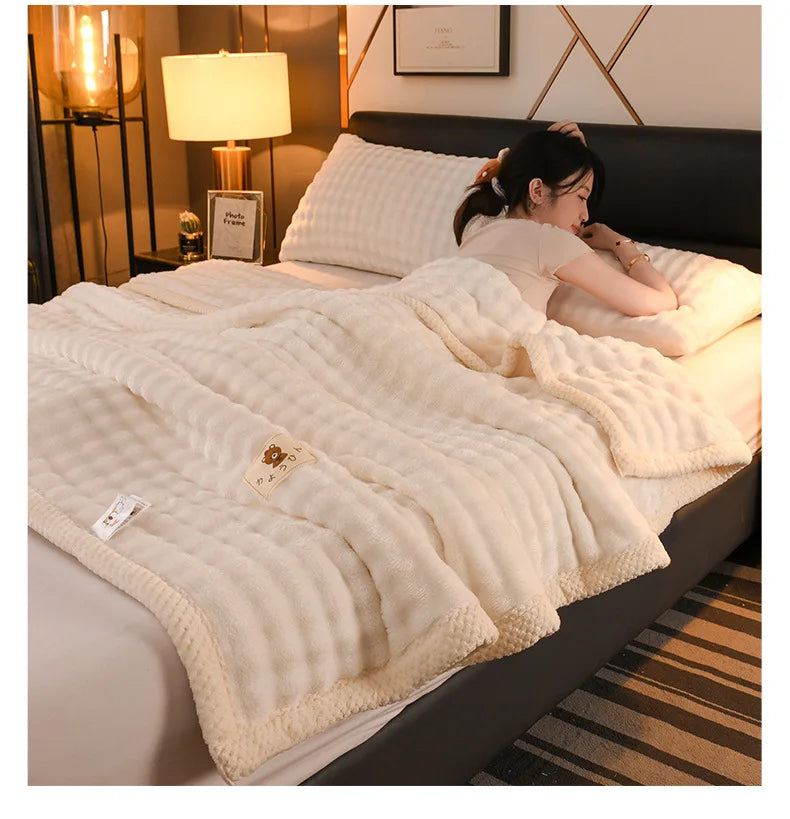 2025 new solid color simple blanket imitation rabbit velvet super soft plush blanket high gram weight sofa blanket winter warmth