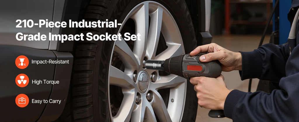 VEVOR 1/4, 3/8 & 1/2 Inch Drive Impact Socket Set, 210-Piece Full Metric/Standard with Extensions & Universal Joint, 3 Cases