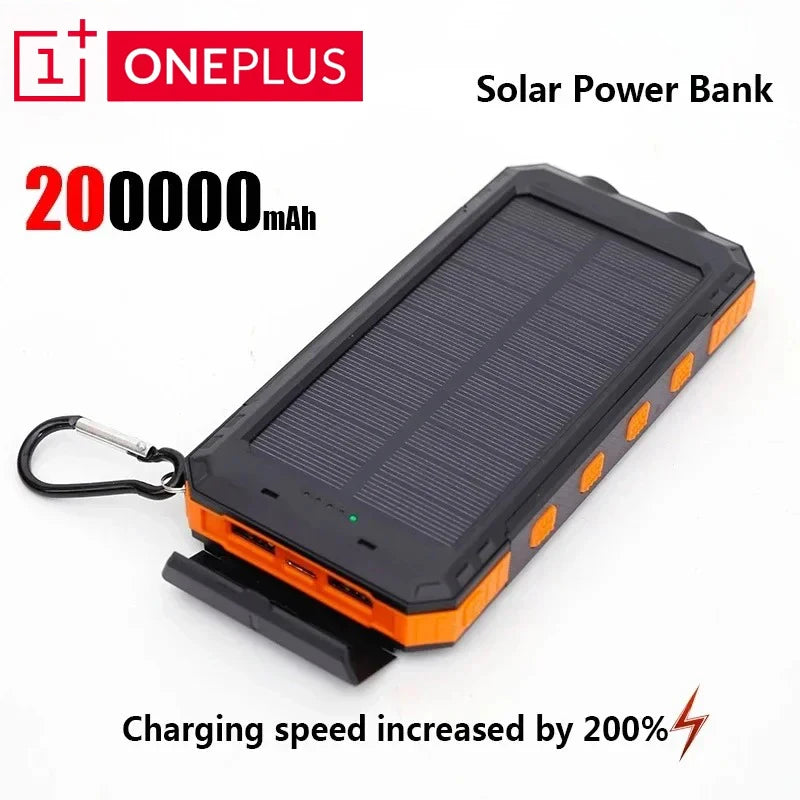 OnePlus Solar Power Bank 200000mAh Large Capacity Fast Charging External Battery with SOS Emergency Power for IPhone Samsung